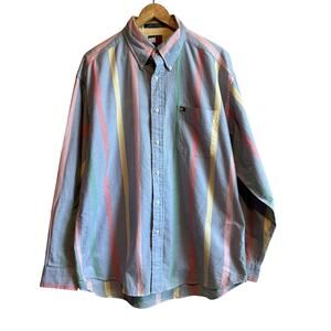 Tommy Hilfiger Vintage Y2K Pastel Preppy Striped Cotton Button Down Shirt L
